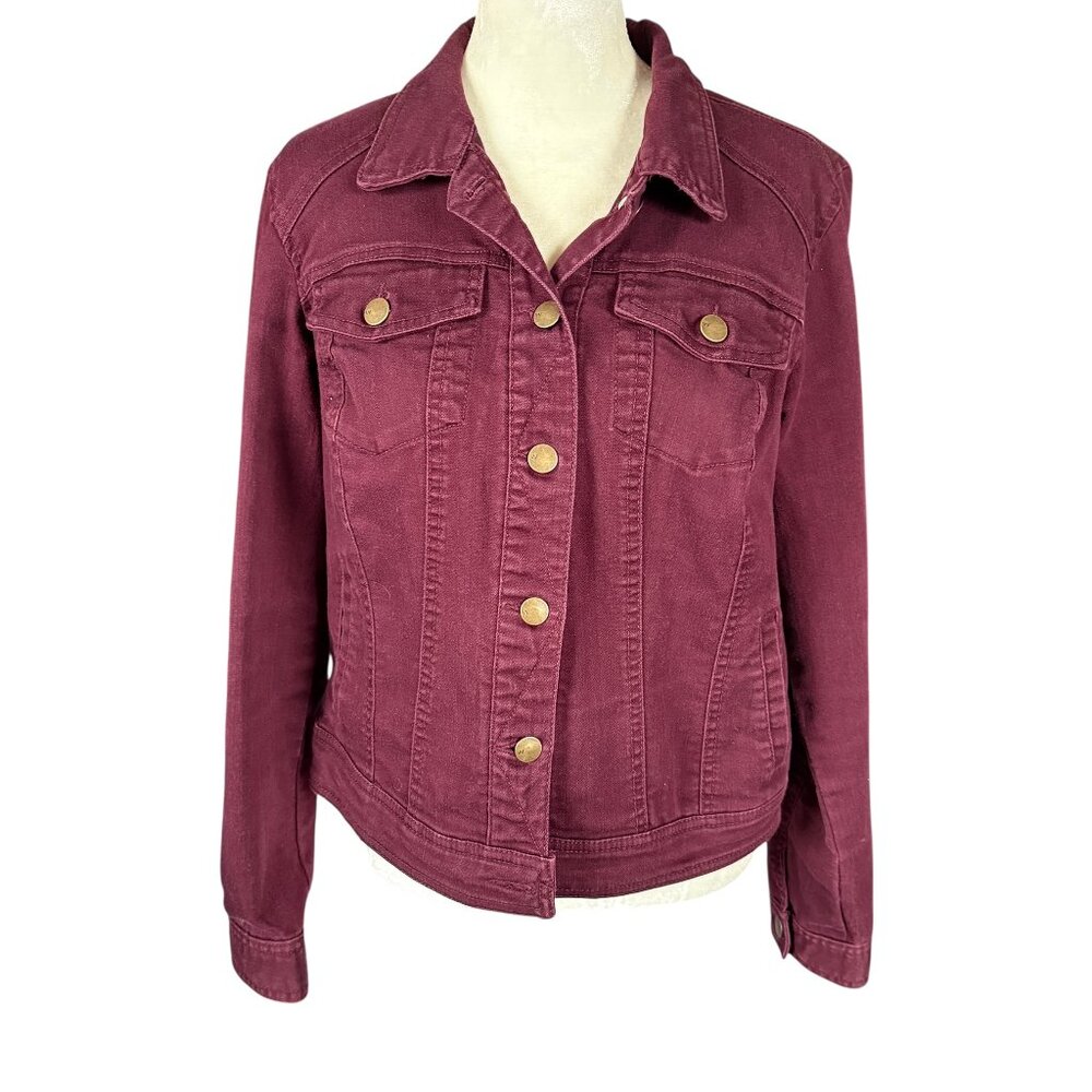 Westport women's long sleeve collared button down jacket burgundy size small